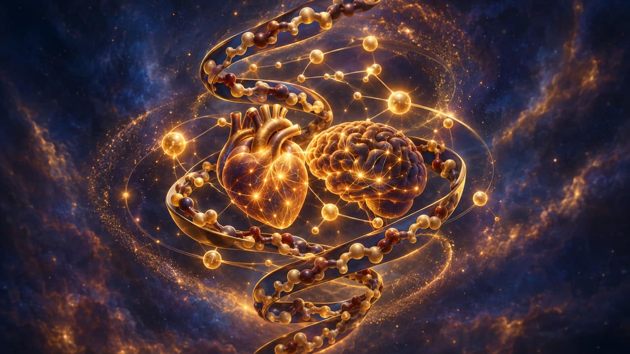 Abstract gold and bronze celestial spiral representing a neuropeptide signaling pathway