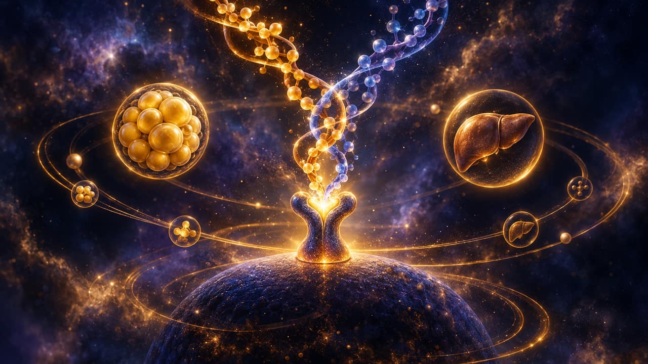 Golden spiral motif representing dual receptor signaling pathways in metabolic research