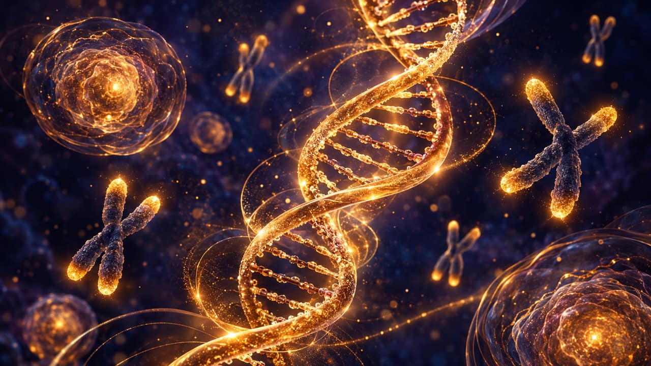 Abstract gold spiral representing cellular repair and regenerative signaling pathways